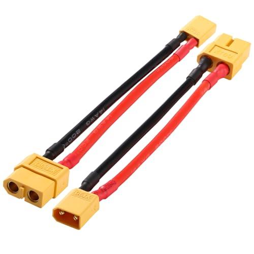 YIXISI 2 Pezzi Maschio XT30 a Femmina XT60 Adattatore connettore, Maschio XT-30 a Femmina XT-60 Spina Adattatore, con Cavo in Silicone 10cm 14AWG, per Batteria RC Drone LiPo