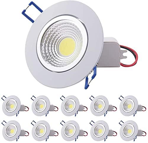 EFARMA Faretti LED a soffitto, luci a Pannello da 10 Pezzi, faretti faretti plafoniera COB, faretto da Incasso dimmerabile 7W, Kit faretto 2900-3100K 86-220V con Driver 60 Gradi,