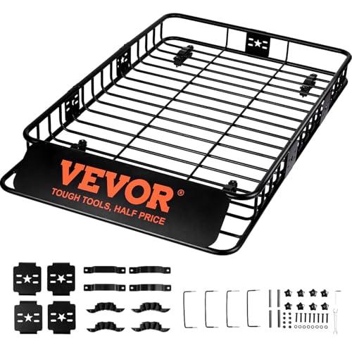 VEVOR Cestello Portabagagli da Tetto Auto SUV Camion in Acciaio Q195 Capacità Massima da 90,7 kg 163 x 99 x 15,2 cm per Campeggio Viaggio Escursione, Cestino Portapacchi da Tetto per Auto Regolabile