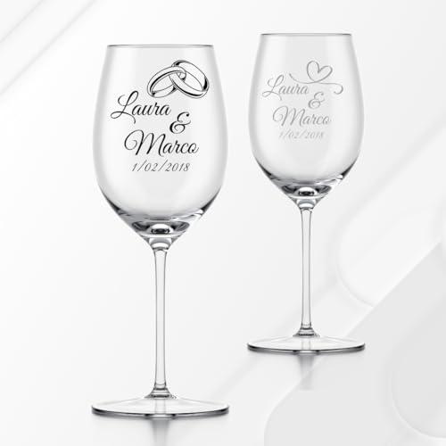 Coppia di calici in vetro personalizzati con incisione laser – Regalo originale per matrimonio, anniversario o coppia