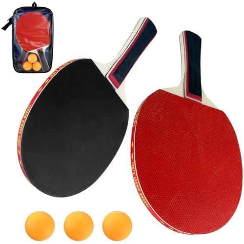 Gentpovth Set di Racchette da Ping Pong con 2 Racchette e 3 Palline, Qualità Professionale Racchette Ping Pong in Gomma a Doppia Faccia, per Tempo Libero e Allenamento, principianti e professionisti