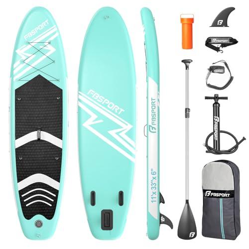 FBSPORT Tavola da SUP Gonfiabile SUP, Stand Up Paddling Board, Stand Up Paddle Board Gonfiabile per Stand Up Paddling 15CM Spessore, Surf con Alluminio Regolabile SUP Paddle + Pompa(Green)