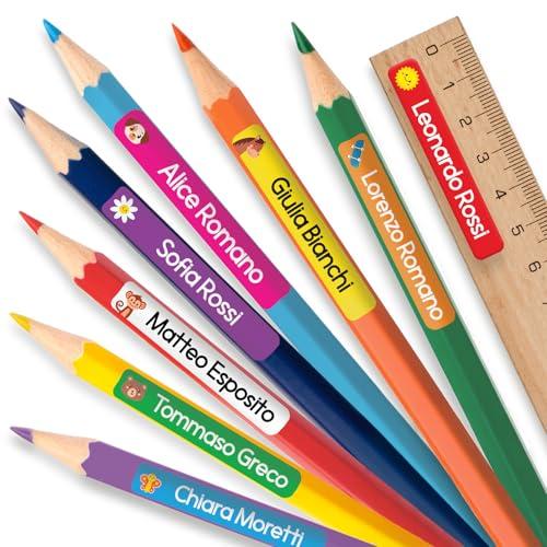 130 Etichette Adesive Personalizzate Scuola Elementare - Etichette Personalizzate Colorate per Materiale Scolastico - Nomi Adesivi Personalizzati Impermeabili (BLU)