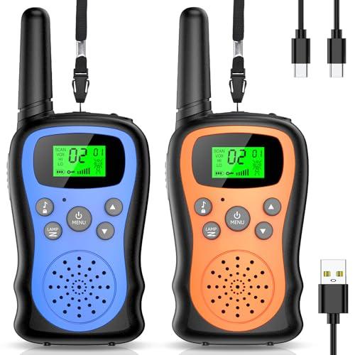 Walkie Talkie Bambini 2 Pezzi, Pakinui Walkie Talkie Bambini Ricaricabili con Batteria da 1000 mAh, Große Reichweite 3km Woki Toki Bambina con Torcia VOX per Esterni, Campeggio, Escursionismo