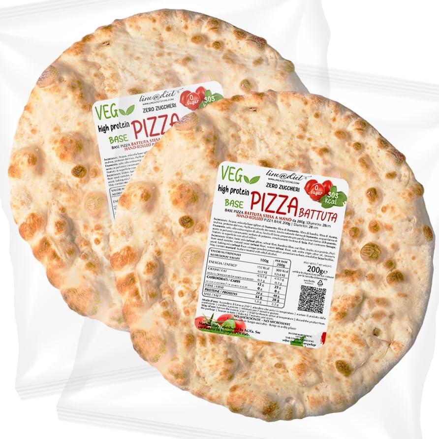 2 BASI per PIZZA BATTUTA Line@diet | 2 confezioni di base pizza ZERO ZUCCHERI da 200g ad alto contenuto di PROTEINE | stesa a mano in Italia