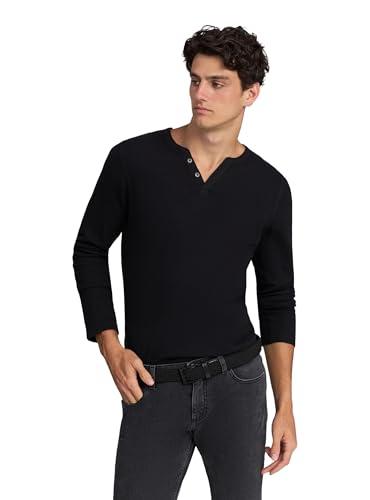 TERRANOVA T-Shirt Uomo Manica Lunga con Scollo Serafino, Tessuto a Nido d’Ape – vestibilità Regular, Tinta Unita – Nero – S