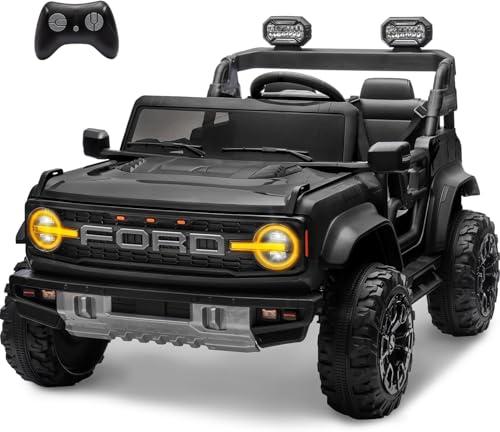 Ford Bronco Raptor 24V Maxi Fuoristrada 2 Posti Auto Macchina Elettrica per Bambini Telecomando Luci a Led Bluetooth Ammortizzatori Carico Massimo 60 Kg Nero