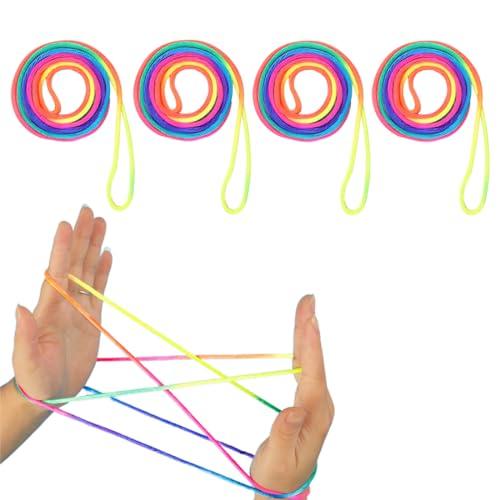 EIHI Set di 4 Giochi con Le Dita, Giochi con Le Dita per Bambini, Corda Arcobaleno Twist, Giochi con Le Dita Arcobaleno, Ideale per Piccoli Regali, Feste di Compleanno e Scuole, Lunghezza 160 cm