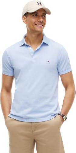 Tommy Hilfiger Uomo Maglietta Polo Maniche Corte 1985 Slim Fit, Blu (Breezy Blue), M