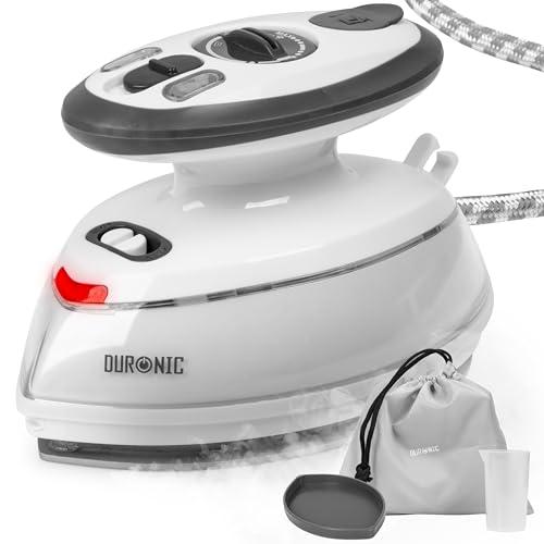 Duronic SI3 WE Mini Ferro da Stiro, Ferro da viaggio a vapore 400W, Serbatoio 35ml, Steamer portatile con base d’appoggio e borsello da viaggio, Per lavori di cucito, quilting, Bianco