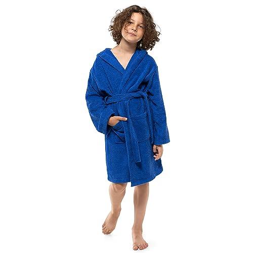 Twinzen Accappatoio Bambino Adolescenti con Cappuccio, 100% Cotone OekoTex, Accappatoio Ragazzo Ragazza 13-14 Anni Blu Scuro - Tessuto Spugna Accappatoio da Bagno Ultra Morbido e Assorbente