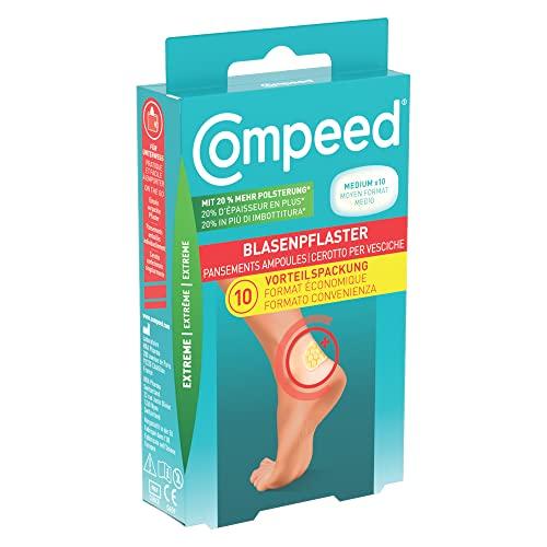 Compeed Extreme Cerotti per vesciche medie o grandi. Lunga durata e resistenti all'acqua. Struttura a nido d'ape offre il 20% in più di imbottitura, 10 Cerotti. Pack 100% plastic free