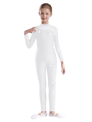 Hansber Bambina Body da Ginnastica Bodysuit Tuta Sportiva Intera Abito da Danza Classica Allenamento Fitness Yoga Bianco 7-8 anni