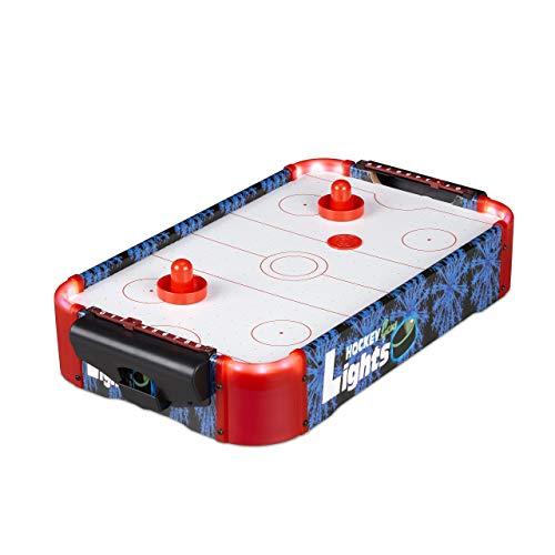 Relaxdays Hockey da Tavolo Gioco LED, Profi Air Hockey con Illuminazione, con Ventilatore e Accessori Inclusi, colorato