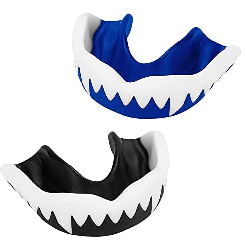 sinzau, 2 scatole paradenti, per adulti e bambini, paradenti con scatola igienica, per MMA arti marziali, adulti, bianco e nero e blu e bianco