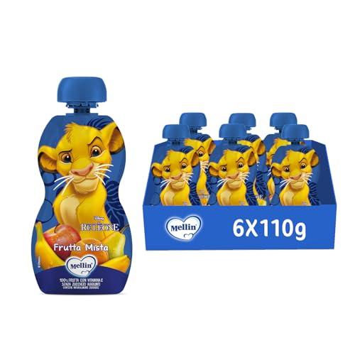 Mellin, Pouch Disney Re Leone Merenda Frutta Mista - 6 Confezioni da 110 gr