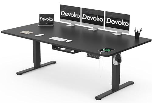 Devoko Scrivania Elettrica Regolabile in Altezza 200 x 80 cm, Scrivania da In Piedi Elettrica con Porte di Ricarica USB A, Tavolo da Computer Mobile con Gestione dei Cavi e Ruote a 360?(Nero)