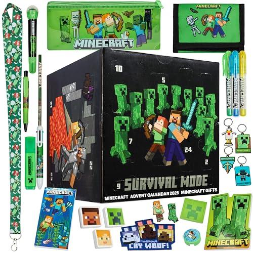 Minecraft Advent Calendar 2025 for Kids Teens, Creeper Stationery & Accessories Christmas Countdown Calendar, Pens Keyrings Gadgets, Gifts for Gamers (Cubo/Nero)