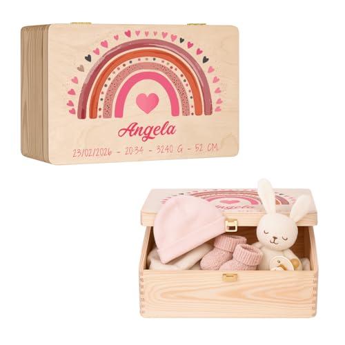 Maverton Scatola Ricordi Neonato o Neonata Personalizzata - Scatola Regalo per Bambini in Legno di Pino Naturale - Regalo Battesimo Bimbo o Bimba - regalo di Natale - Porta Oggetti per Ricordi Nascita