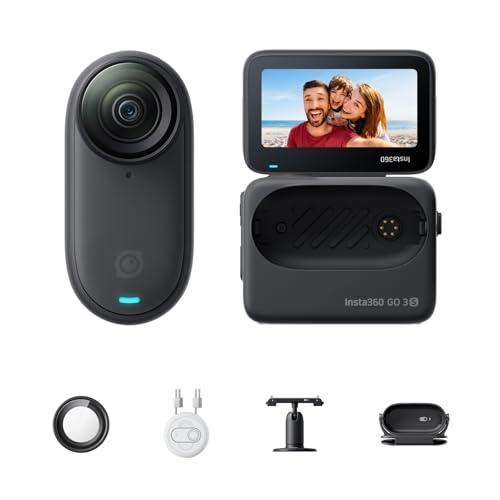 Insta360 GO 3S 64 GB - Mini fotocamera portatile 4K a mano libera, utilizzabile ovunque, stabilizzazione, batteria 140 min, impermeabile, 10 m, lavorazione AI, Apple Find My, nero, per vlog, viaggi