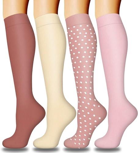 DRESHOW 4 Paia Calze a Compressione per Donna e Uomo Circolazione Miglior Supporto Alla per Atletica,Corsa,Ciclismo,Viaggi