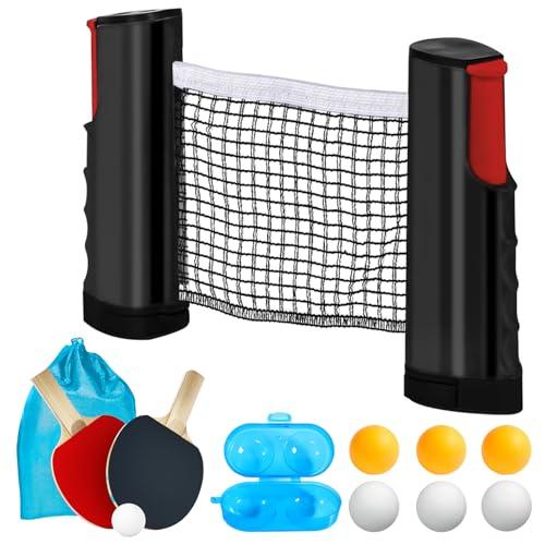 WIYETY Set racchette da ping pong professionale: 2 racchette + rete retrattile + 6 palline + 1 borsa + 1 scatola, set professionale