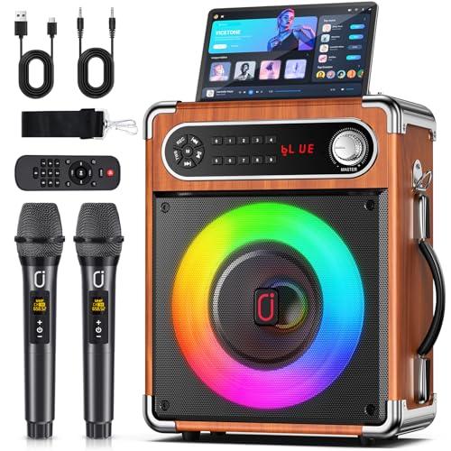 JYX Casse karaoke con 2 microfoni wireless, Altoparlante portatile Bluetooth per Casse karaoke completo con supporto per controllo bassi/alti TF/USB, AUX IN, FM, REC