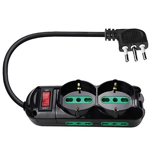 EXTRASTAR Presa con interruttore automatico di protezione 10 A,multipresa protetta,surge Arrest, 2 prese universali Sicury, 4 Biprese Sicury,Nero cavo 1,5