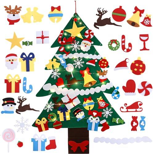 jutyum Albero di Natale in feltro, 37 pezzi, albero di Natale in feltro, 110 cm, set fai da te, con feltro a LED, decorazione per albero di Natale, decorazione per la casa, la porta, la parete