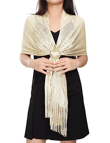 Voqeen Stola Donna Argento Cerimonia Scialli Elegante Coprispalle Oro Vintage Foulard con Frange Sciarpa per Matrimoni Sposa Festa Feste Serali Occasioni Formali Disponibile In Diversi Colori