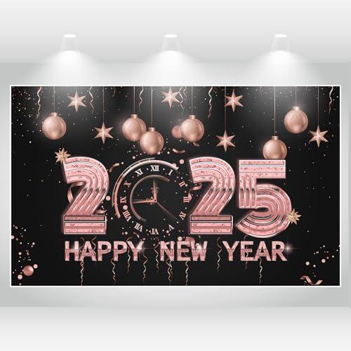 SAHUNFRI Banner di Capodanno 2025 SAHUNFRI, Decorazione Extra Large per Capodanno 2025, 72x44 pollici, Decorazione per Festa di Capodanno Nero e Oro