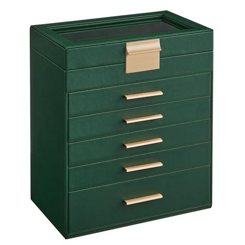 SONGMICS - Scatola portagioie con coperchio in vetro, organizer per gioielli, per occhiali da sole e gioielli, stile moderno