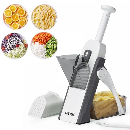 Affettatrice per mandolina sicura per cucina, tutto in 1 professionale regolabile mandolino affettatrice per verdure, affettatrice per patate, Julienne, cipolla, tritatutto verticale (grigio)