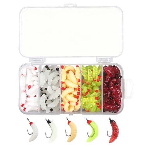 100 pz Esca Artificiale Vermi Pesce,Vermi in Silicone Morbido,Vermi Finti per Pane, Vermi in Plastica Morbida, per Acqua Salata e Dolce, per Spigola, Trota, Glaucomi