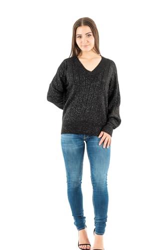 ONLY Onllucia LS V-Neck Knt Maglione Lavorato a Maglia, Black/Detail:DTM Glitter, S Donna