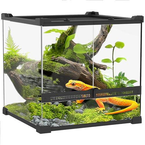 PawHut Terrario per rettili, terrario in vetro, 24 l, contenitore di alimentazione rettile, con ventilazione frontale, tappo a vite per anfibi ragno, nero, 30 x 30 x 30 x 30 cm
