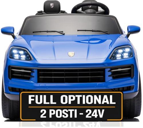 Porsche Cayenne 24V Maxi SUV Elettrico per Bambini 2 Posti Macchina Elettrica con Telecomando Due Cinture a 3 Punti Luci LED Bluetooth Carico Massimo 60 Kg (Blu)