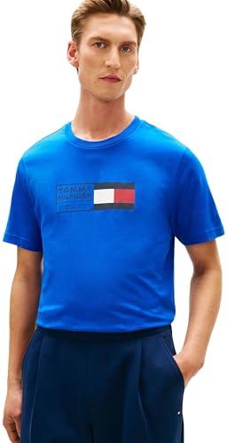 Tommy Hilfiger Uomo T-Shirt Maniche Corte Brand Love Text Box in Cotone, Blu (Regal Blue), L