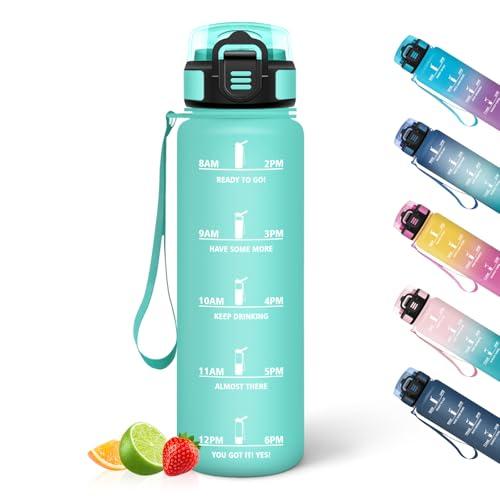 HoneyHolly Borraccia 1 Litro, A Prova di Perdite, Borraccia Palestra, Riutilizzabile, Water Bottle, Indicatore del Tempo, Bottiglia Acqua per Palestra, Ciclismo, Ufficio, Esterno