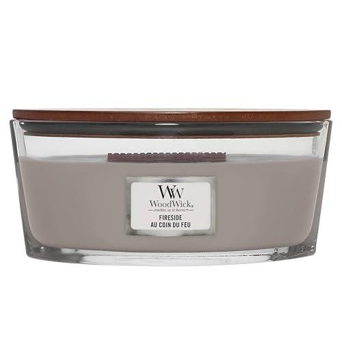 Woodwick Ellipse Candela Profumata Con Stoppino Scoppiettante, Caminetto, Fino A 50 Ore, Grigio Chiaro, Large