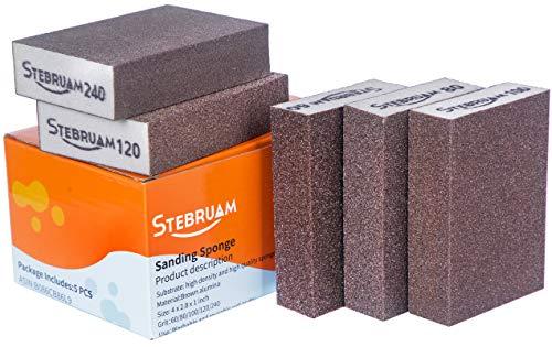 STEBRUAM Spugne Abrasive,5 Grane diverse 60/80/100/120/240 Utilizzato per Lucidare Legno,Plastica e Metallo Kit Spugne Lavabili Cucina,Pavimento,Pulizia Delle Pareti(5 Pezzi)