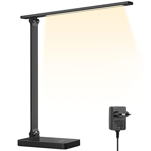 Lepro Lampada da Tavolo LED, 750LM, 5 Colori e 5 Livelli di Luminosità Dimmerabile,Lampada da Scrivania Protezione Occhi, Lampada da Comodino, Luce di Lettura per Bambini, Ufficio, Nero