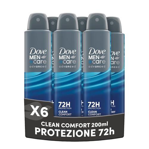 Dove Deodorante Dove Men + Care Clean Comfort Spray Advanced Care, Deodorante Uomo, con 1/4 Crema Idratante, Formula Idratante e Delicata sulla Pelle, Protezione Fino a 72 Ore, 6 Pezzi da 200 ml