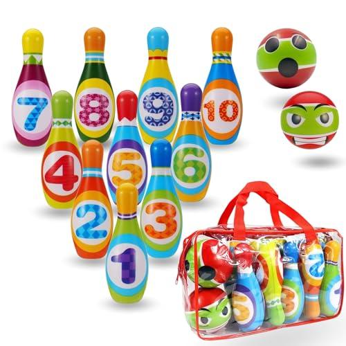 MandA® Birilli Bowling Bambini - Set di Bowling per Bambini - Regalo Borsa Trasporto - Giochi per Bambini di 2-5 Anni - Regalo Bambino - Giocattoli Montessori - 10 Bowling da 14 CM.