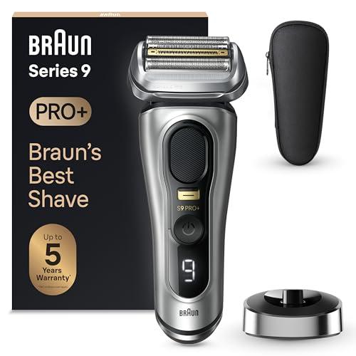 Braun Series 9 PRO +, Rasoio Elettrico Barba, Regolabarba Uomo, Rifinitore di precisione, Custodia da Viaggio in tessuto, Batteria Litio Ion, 100% Impermeabile Idea Regalo, 9517s Argento