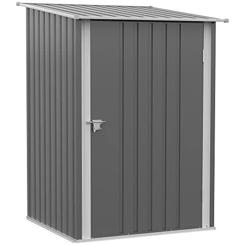 Outsunny Casetta da Giardino 0.92m² in Acciaio Zincato con Porta Battente, Capanno Porta Attrezzi con Tetto Spiovente, Porta Bloccabili, 100x103x160cm, Grigio