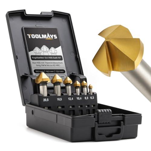 TOOLMAYS Svasatore per Metallo HSS TiN Ø 6,3 – 20,5 mm, 6 Pezzi 90° Svasatore per Legno Rivestimento in Titanio per Legno, Metallo e Plastica
