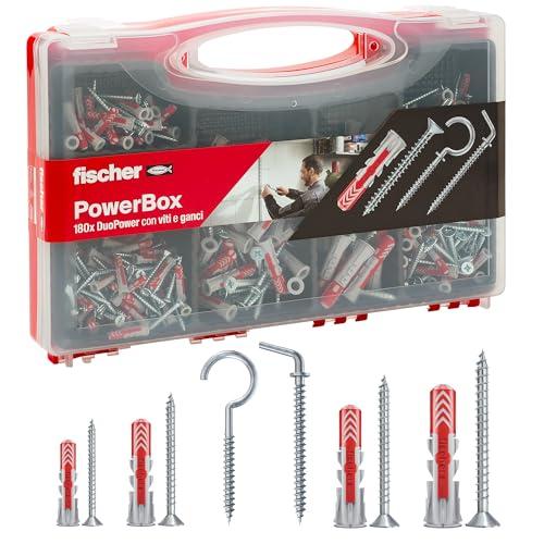 Fischer PowerBox 180 Tasselli DuoPower con Viti e Ganci, per Muro Pieno, Forato e Cartongesso, 360 Pz totali, 564282