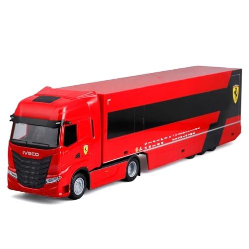 BBURAGO Iveco S-Way 570 Racing con Ferrari SF-24#16 Leclerc, Set Diecast in Scala 1:43, Bisarca Dettagliata con Auto F1, Licenze Ufficiali Ferrari e Iveco, Età Consigliata 3+ Anni