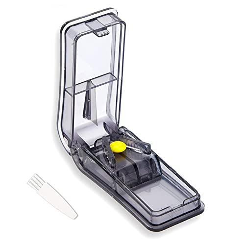 GeekerChip Taglia Pillole,Morsa a V Dividi Pastiglie per Farmaci Piccole Compresse,con portapillole,per Spaccare e Portare con te Farmaco Quotidiano(Nero)